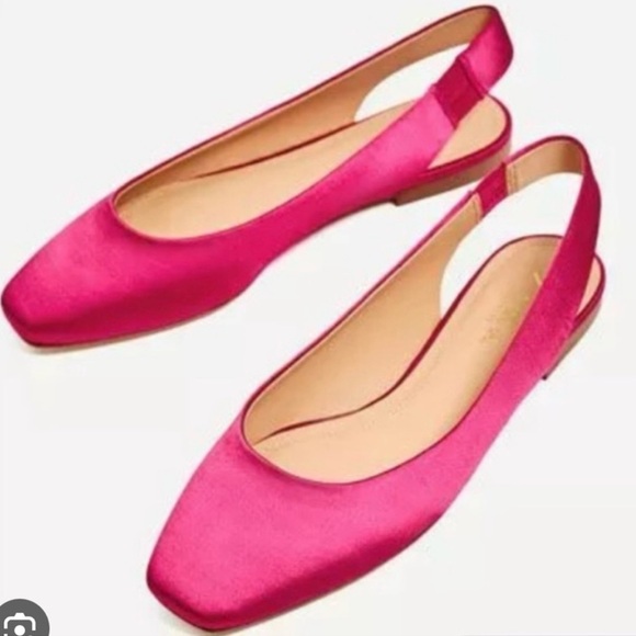 Zara Shoes - Zara Womens Satin Sling back Low heel Shoes Barbie pink Size 40 NWT
